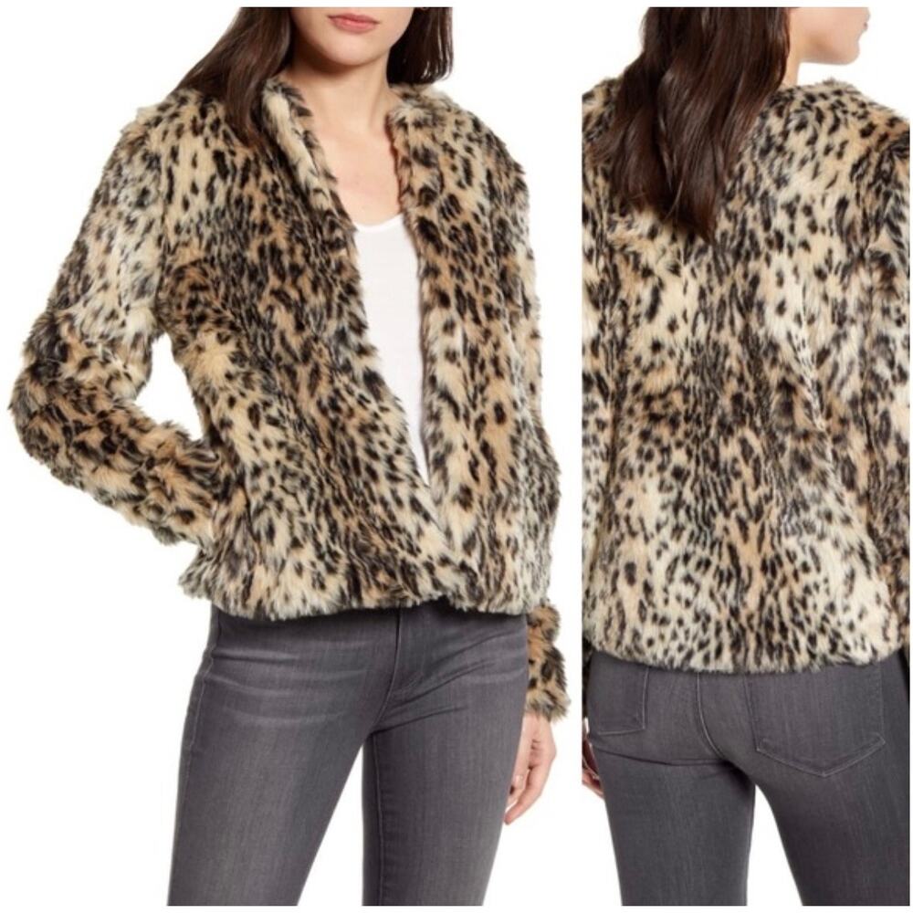 Nordstrom Chelsea 28 Faux leopard fur coat size Small